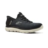 Championes deportivos Skechers Slip-ins Summit Key Wide Fit, color negro, con horma ancha, cordones elásticos, plantilla Air-Cooled Memory Foam y suela de tracción flexible. Elaborados con materiales 100% veganos.