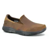 Mocasines Skechers Relaxed Fit®: Glides - Calculous de cuero color marrón, con horma ancha, plantilla Gel Infused Memory Foam y suela negra.