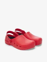 Zueco Birkenstock Birki Air de poliuretano color rojo, con correa ajustable en el talón.