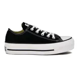 Championes urbanos Converse Chuck Taylor All Star Lift Ox, color negro con plataforma blanca y cordones blancos.