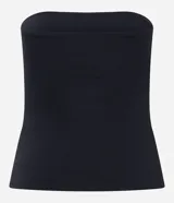 Blusa roja ajustada sin breteles, confeccionada en poliamida y elastano.