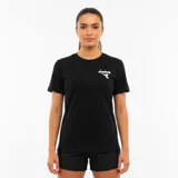 Remera deportiva negra de manga corta y cuello redondo, con el logo de Diadora en blanco en el pecho.