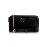 Bandolera Guess modelo Daryna, color negro, con correa de cadena dorada y correa adicional ajustable.