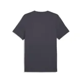Remera gris de corte clásico, cuello redondo y manga corta. Presenta el logo de Puma bordado en blanco en el lado izquierdo del pecho.