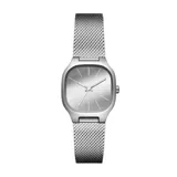 Reloj Skagen modelo Mellen de acero plateado con esfera plateada de 28mm y malla metálica plateada. Resistente al agua hasta 30m.