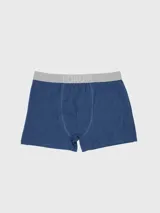 Boxer azul de algodón con cintura elástica gris con la marca Forum en blanco.