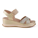 Sandalias negras de plataforma con taco corrido, tiras cruzadas con glitter y pulsera con hebilla en el tobillo.