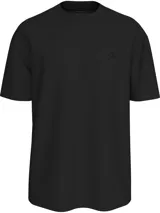Remera negra de algodón regenerado con cuello redondo, corte regular, mangas cortas y logo CK bordado en el pecho.