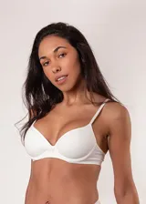 Soutien blanco de microfibra, sin costuras, preformado con copa y aro, y bretel regulable.