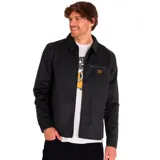 Chaqueta Caterpillar negra con cierre frontal, cuello clásico y bolsillo con cierre en el pecho izquierdo. Forro estampado con el logo de Caterpillar y bolsillo interior.