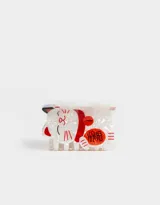 Broche para el pelo tipo pinza, de acrílico transparente con diseño de gato de la suerte en blanco y detalles en rojo y negro.