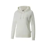 Canguro Puma Essentials+ de mujer, color blanco hueso, con capucha forrada, cordón ajustable, bolsillo tipo canguro y logo bordado en el pecho.