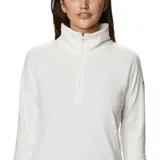 Buzo blanco de micropolar con media cremallera, cuello alto y mangas largas.