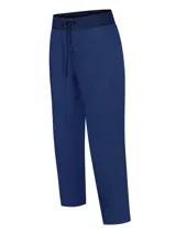Pantalón de lino color beige, con pretina de jersey ajustable, calce regular, bolsillos en el frente y trasero.