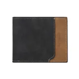 Billetera de cuero sintético negra con detalle lateral marrón y logo de la marca. Interior con múltiples compartimentos para tarjetas y billetes.