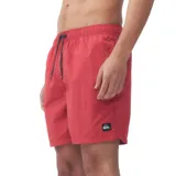 Short de baño rojo con cintura elástica ajustable con cordón y logo de la marca en la pierna izquierda.