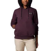 Buzo Columbia de mujer, modelo Marble Canyon Hoodie, color borgoña. Confeccionado en tejido elástico con interior cepillado suave, capucha ajustable con cordón, bolsillo tipo canguro y puños acanalados.