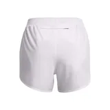Short deportivo Under Armour Fly By Elite 3, color blanco, con cintura elástica, logo reflectivo y paneles laterales de malla.