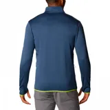 Campera polar Columbia Park View Fleece, color azul jaspeado, con cierre frontal completo, cuello alto, bolsillos laterales con cierre y bolsillo en el pecho con cierre vertical en color verde lima. Cuenta con tecnología Omni-Wick, puños elásticos con orificios para pulgares y protector de barbilla.
