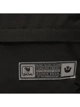 Riñonera negra de poliéster con bolsillo frontal con cierre y parche con logo de Goorin Bros.