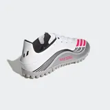Championes de fútbol Adidas F50 Messi Club, color blanco con detalles en plateado, negro y rosa.