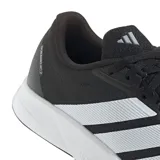 Championes deportivos Adidas Duramo RC2, color negro con las tres franjas laterales en blanco. Presentan una suela gruesa blanca y detalles en el talón.