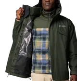 Campera Columbia 3 en 1 color azul marino, con capa exterior impermeable y transpirable, tecnología termorreflectante Omni-Heat™ y forro polar interior. Capucha desmontable y ajustable, puños y dobladillo ajustables, bolsillos con cremallera y protector de barbilla.