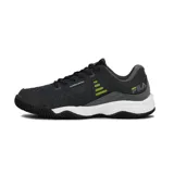 Championes Fila Forehand Clay de hombre color negro con detalles en amarillo y gris. Capellada de material sintético con perforaciones y piezas cosidas. Entresuela de EVA con tecnología Superaction y suela de goma bicolor con tecnología Ever-Grip y pivotes.