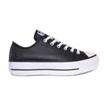 Zapatillas negras de plataforma, con diseño clásico de Chuck Taylor y suela blanca.