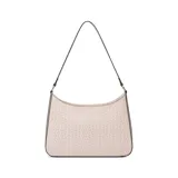 Cartera de hombro Guess Tana color rosa con estampado del logo de la marca en todo el bolso. Tiene un bolsillo externo con cierre y un dije colgante con el logo de Guess.