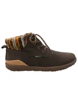 Bota de cuero color chocolate con cuello de tejido multicolor. Suela de goma con tecnología Honey Foam.