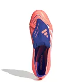 Championes de fútbol Adidas Predator League FT FG, diseño unisex en color naranja con detalles en azul y blanco.