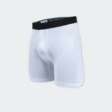 Boxer blanco de corte ajustado con cintura elástica negra con logo de la marca.