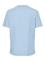 Camiseta celeste de algodón con cuello redondo y mangas cortas. Estampado frontal con la palabra "ARTE" en color blanco.
