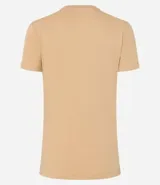Remera celeste de media malla con cuello redondo y mangas cortas dobladas.