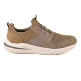 Championes Skechers Delson 3.0 Cicada color marrón, de estilo casual, con capellada de malla tejida y material sintético, cordones elásticos y plantilla Skechers Air Cooled Memory Foam.