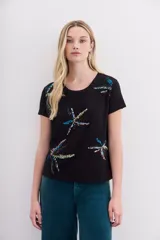 Remera de algodón crudo de calce relajado, con bordado de palmeras en lentejuelas en el frente.