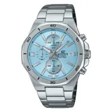 Reloj Edifice Casio plateado con bisel octogonal y esfera celeste.
