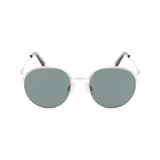 Lentes de sol INVU con montura redonda plateada y lentes polarizadas grises.