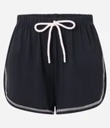 Short de pijama negro con cintura elástica, cordón ajustable y ribete en contraste.