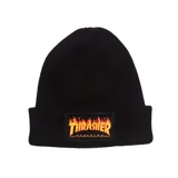 Gorro de lana negro con logo de Thrasher Magazine en llamas bordado en el frente.