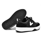 Zapatillas deportivas negras con detalles en glitter y logo blanco en el lateral.
