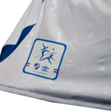 Camiseta de fútbol Umbro del Club Nacional de Football, modelo Home 2025 para dama. Diseño blanco con detalles en azul y rojo en cuello y mangas. Incluye logo de Umbro, escudo del club y sponsor Antel en el frente.
