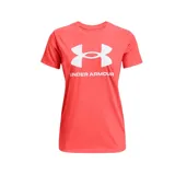 Remera de entrenamiento de mujer, color coral, con logo grande de Under Armour en el frente y tejido ligero de secado rápido.