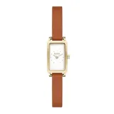 Reloj Skagen modelo Hagen Micro con caja rectangular dorada y esfera blanca. Correa de cuero marrón. Resistencia al agua 3 ATM.