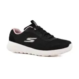 Zapatillas deportivas Skechers GOwalk Joy - Light Motion, color negro con detalles en rosa. Capellada de malla Stretch Fit sin cordones, plantilla Air-Cooled Goga Mat y media suela con amortiguación 5GEN.