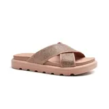 Sandalias negras con plataforma, tiras cruzadas con apliques brillantes y suela track.