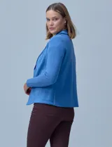 Chaqueta combinada en suede y tejido, con cuello solapa y abertura central, de la marca Sioni.