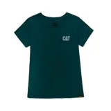 Remera rosa de algodón con cuello redondo y mangas cortas. Logo de CAT estampado en el pecho.