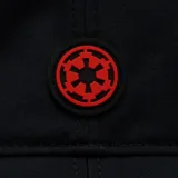 Gorro tipo bucket negro con banda reflectante horizontal y vertical. Logo de Columbia bordado en el lateral.